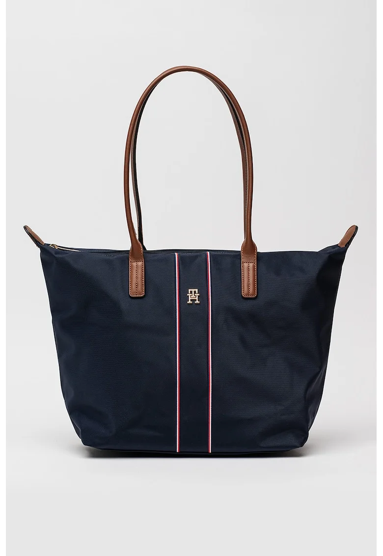 Geanta shopper de nailon cu insertii de piele Popette, Bleumarin
