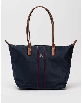 Geanta shopper de nailon cu insertii de piele Popette, Bleumarin