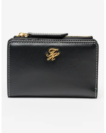 Portofel de piele cu logo Script, Negru