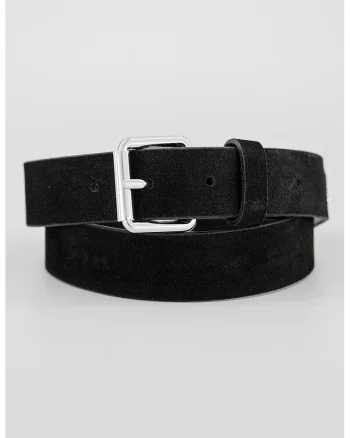Curea de piele intoarsa cu logo, Negru