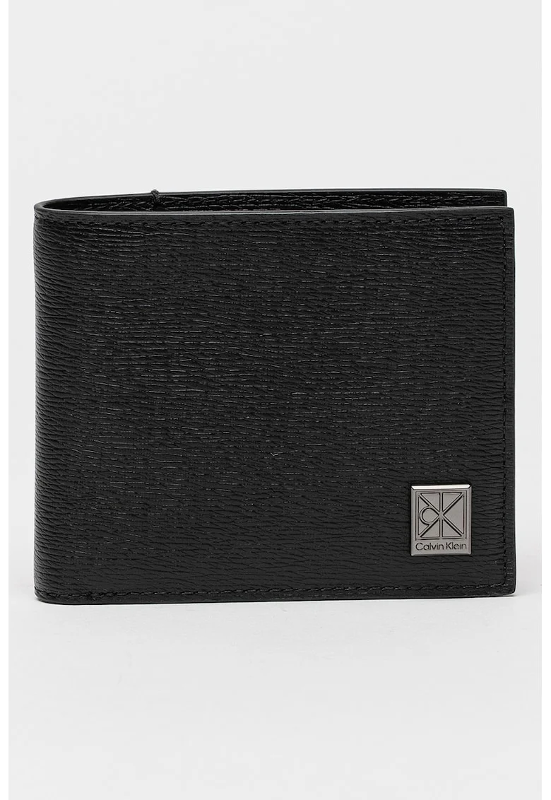 Portofel pliabil de piele cu aspect texturat, Negru