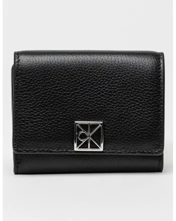 Portofe pliabil de piele cu aspect granulat, Negru