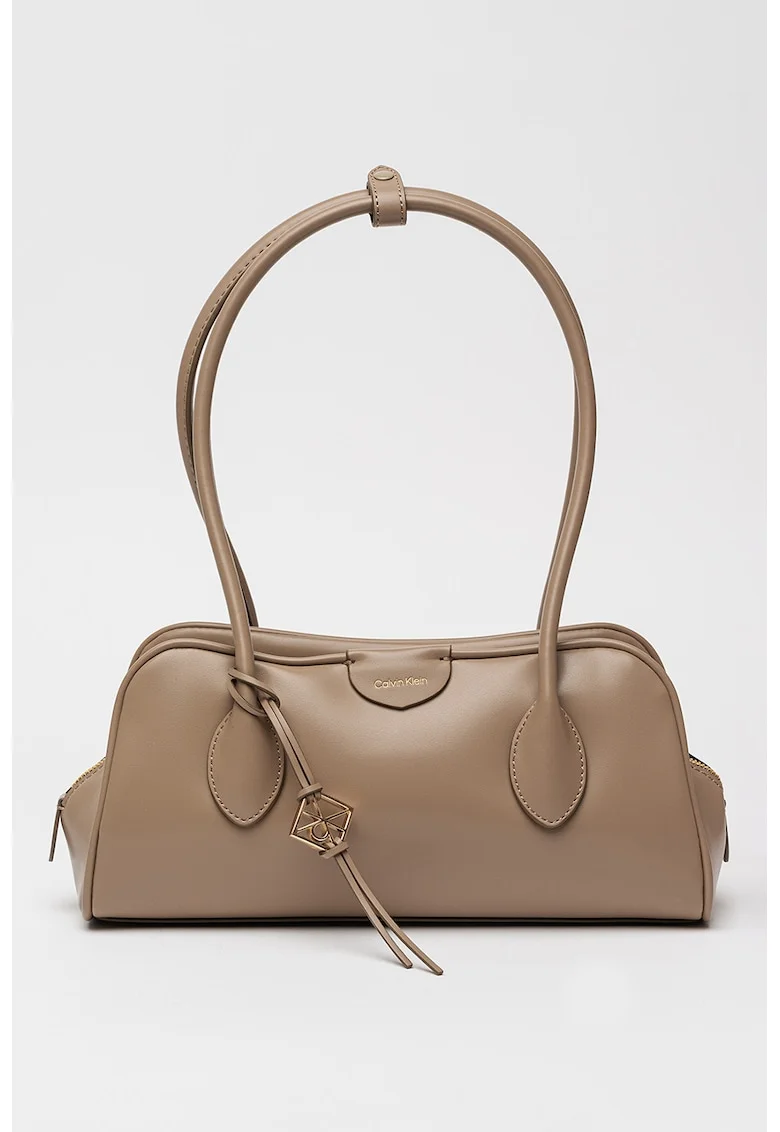 Geanta de piele ecologica cu maner si accesoriu, Maro taupe