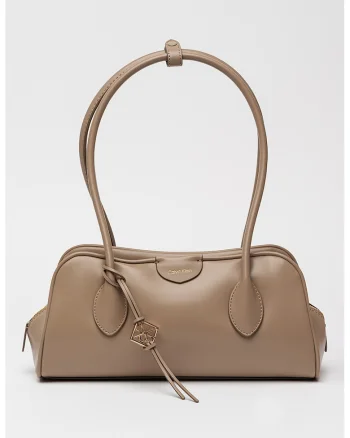 Geanta de piele ecologica cu maner si accesoriu, Maro taupe