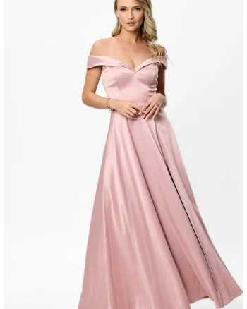 Rochie cu decolteu pe umeri si slit lateral adanc, Nude rose