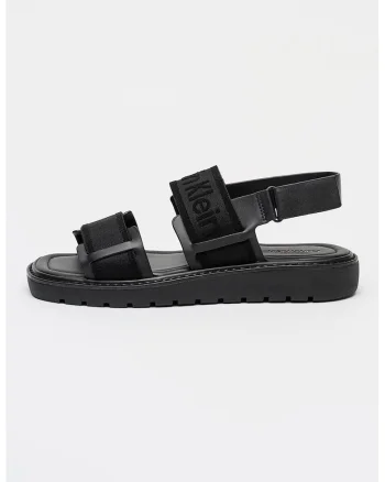 Sandale cu velcro si logo, Negru/Gri antracit