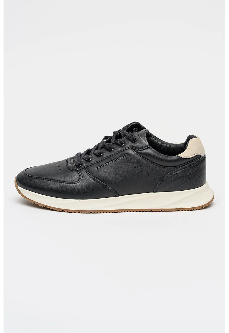 Pantofi sport low-cut din piele, Negru/Alb murdar