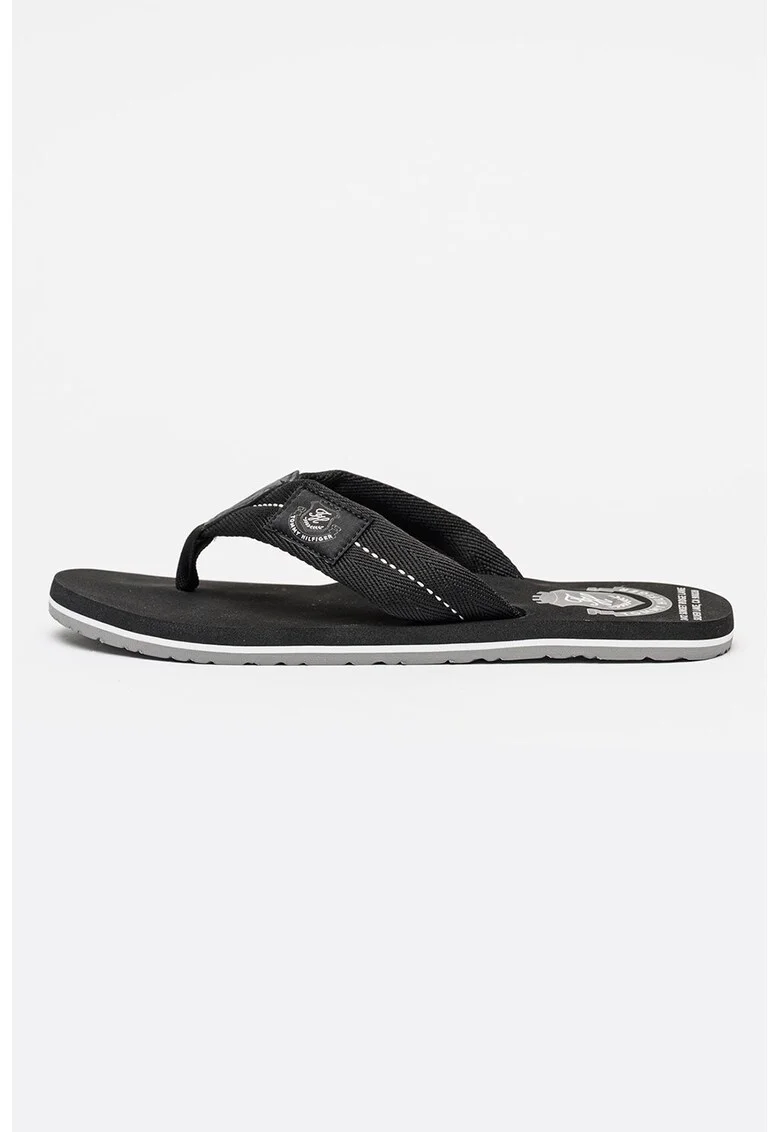 Papuci flip-flop cu logo si aplicatie, Negru