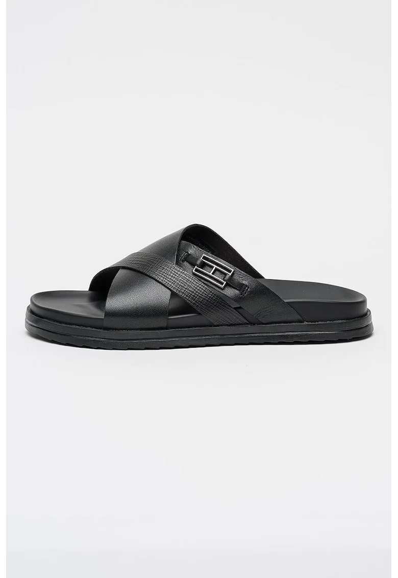 Papuci de piele Flag, Negru