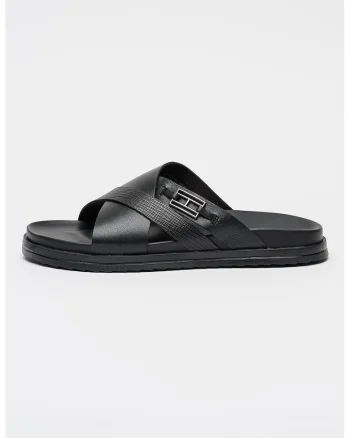 Papuci de piele Flag, Negru