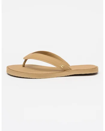 Papuci flip-flop din piele ecologica, Caramel
