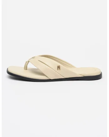 Papuci flip-flop din piele cu logo, Alb fildes