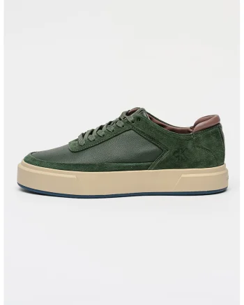 Pantofi sport low-cut de piele si piele intoarsa Basket Cupsole, Verde padure/Gri antracit