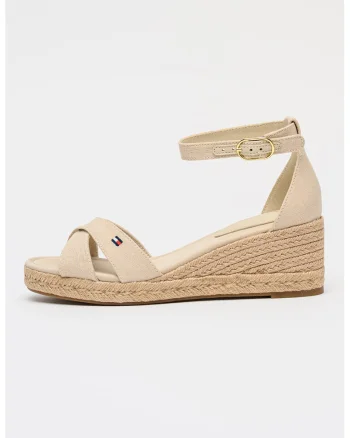Sandale cu talpa wedge din iuta, Auriu/Alb fildes