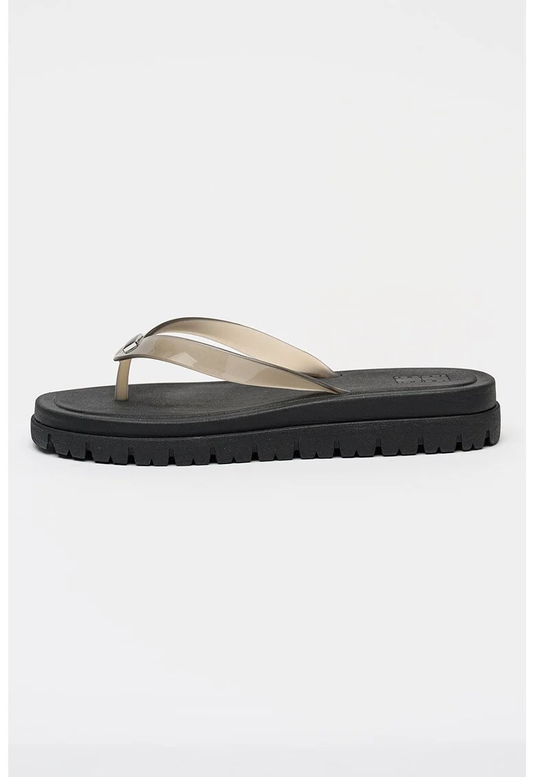 Papuci flip-flop cauciucate cu varf patrat, Gri inchis/Transparent