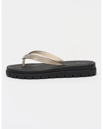 Papuci flip-flop cauciucate cu varf patrat, Gri inchis/Transparent