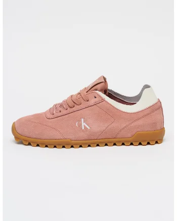 Pantofi sport din piele intoarsa cu sireturi cu texturi variate, Roz prafuit