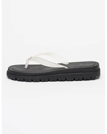 Papuci flip-flop cauciucate cu varf patrat, Gri deschis/Transparent