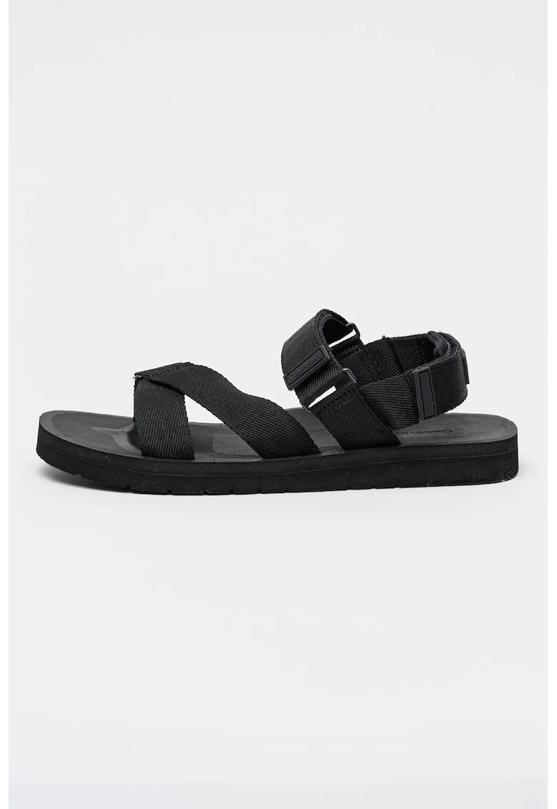 Sandale din material textil cu velcro, Negru