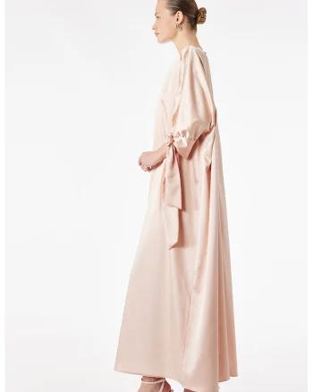 Rochie maxi din satin cu maneci 3/4, Piersica