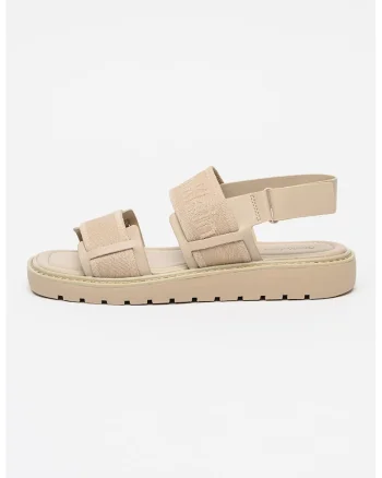 Sandale cu velcro si logo, Maro nisip