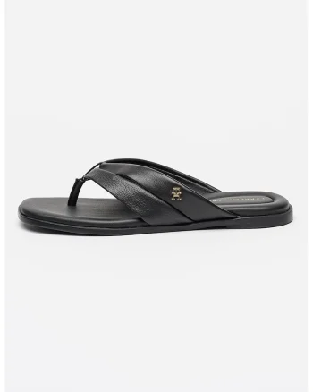Papuci flip-flop din piele cu logo, Negru