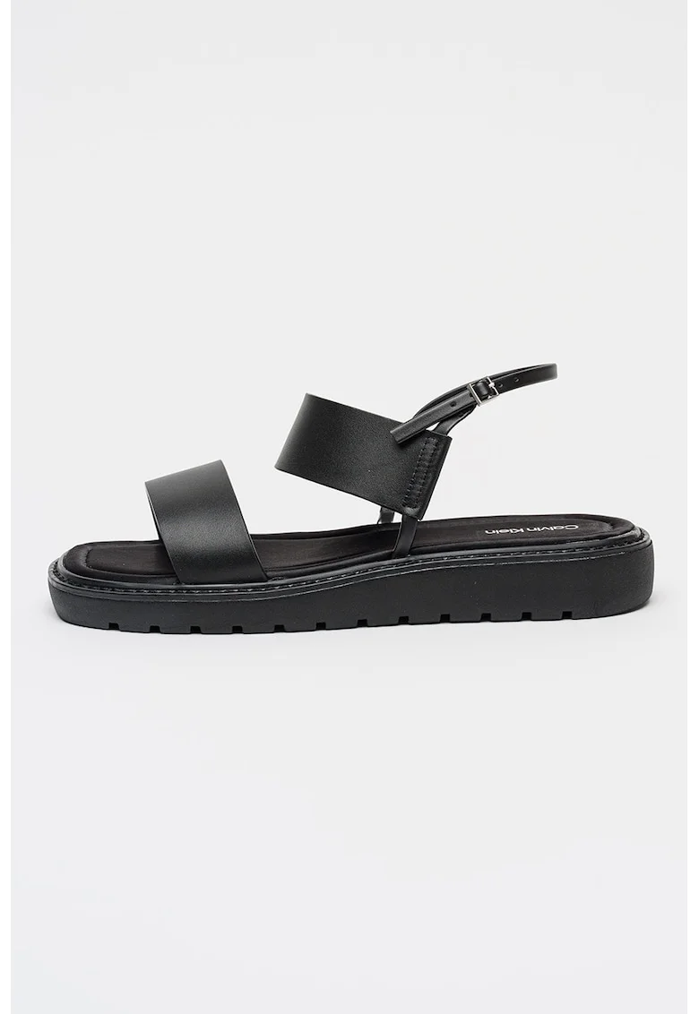 Sandale de piele si piele ecologica cu bareta subtire pe glezna, Negru
