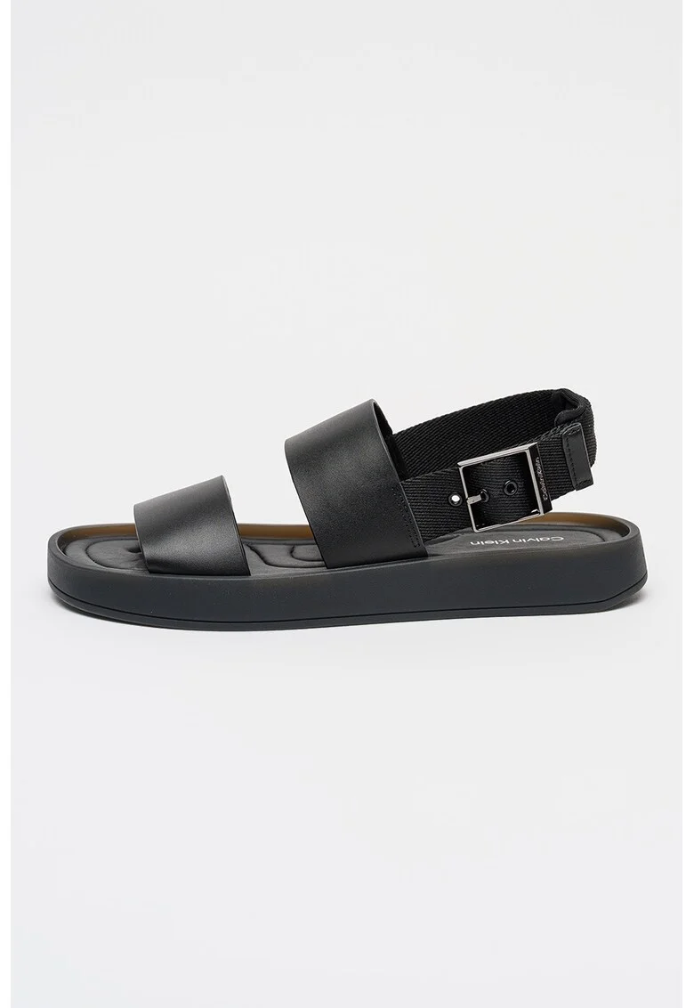 Sandale de piele cu talpa plata si catarama, Negru