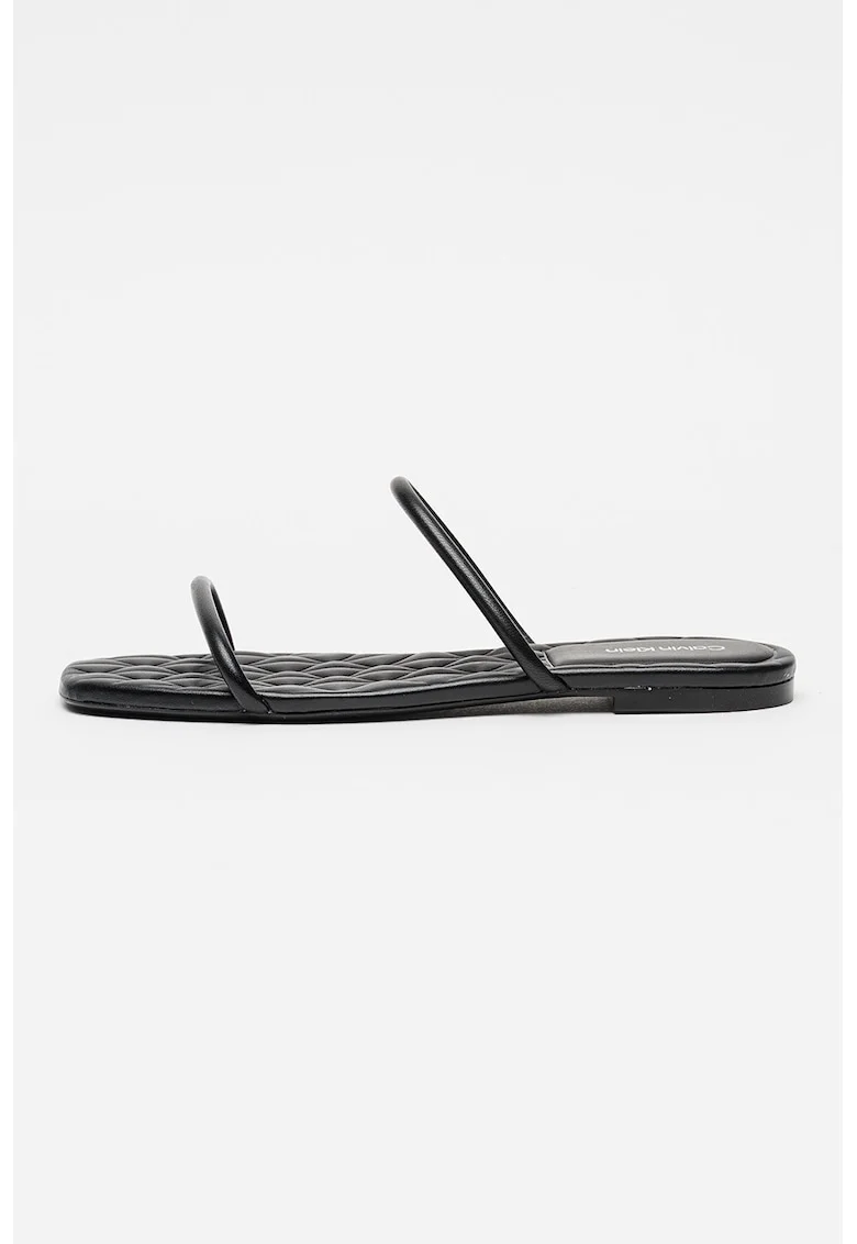 Papuci de piele cu barete duble, Negru