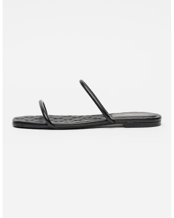 Papuci de piele cu barete duble, Negru