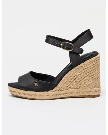 Sandale-espadrile wedge cu aspect de satin, Auriu/Negru