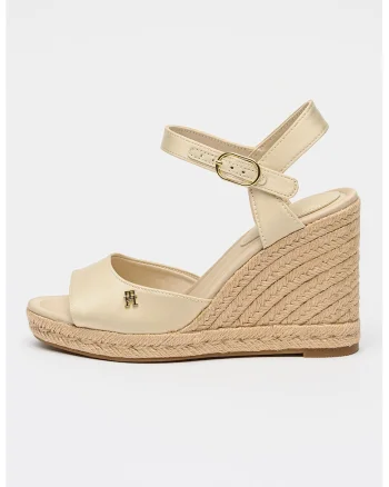 Sandale-espadrile wedge cu aspect de satin, Auriu/Alb fildes