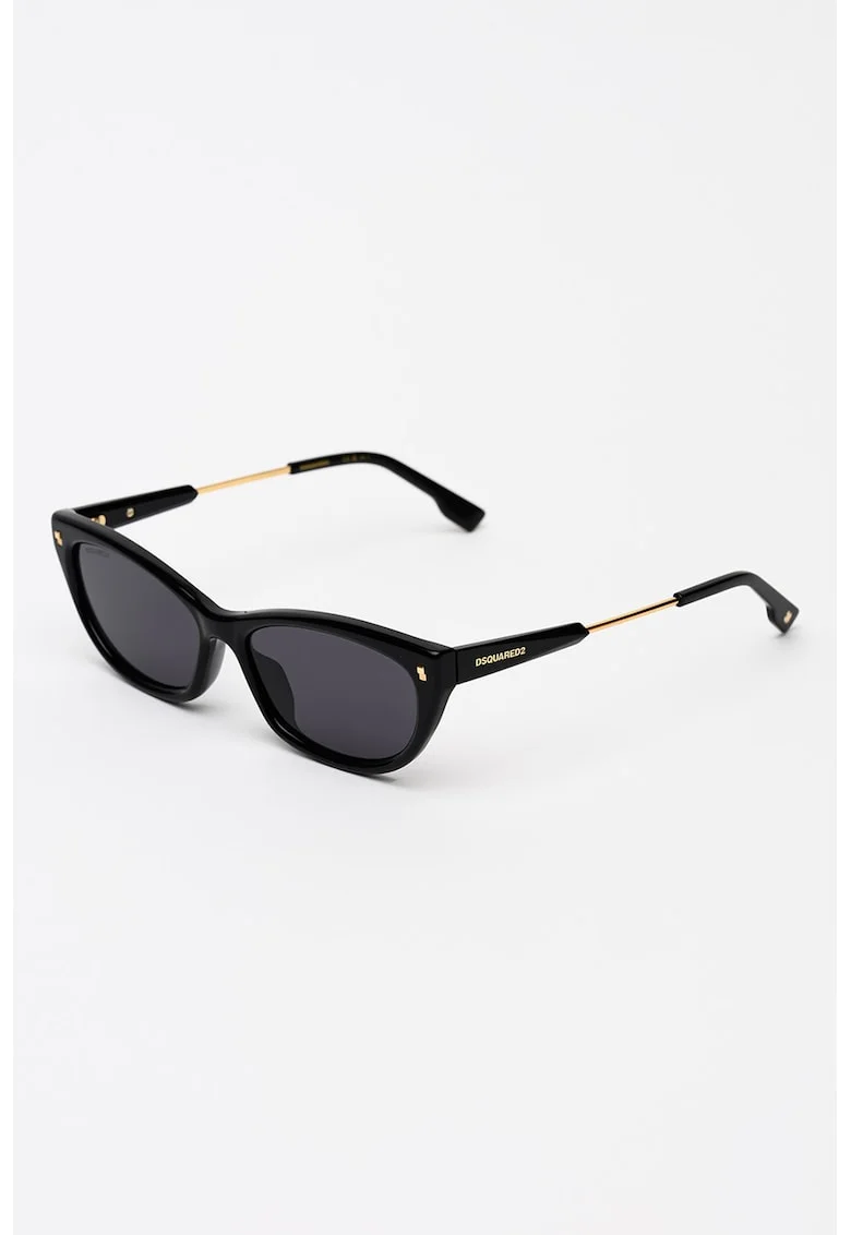 Ochelari de soare cat-eye cu rama metalica, Negru