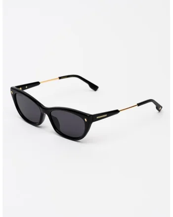Ochelari de soare cat-eye cu rama metalica, Negru