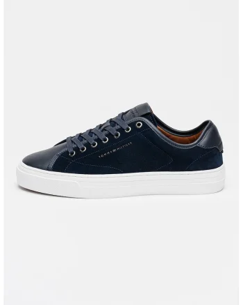Pantofi sport low-cut de piele, Alb optic/Bleumarin