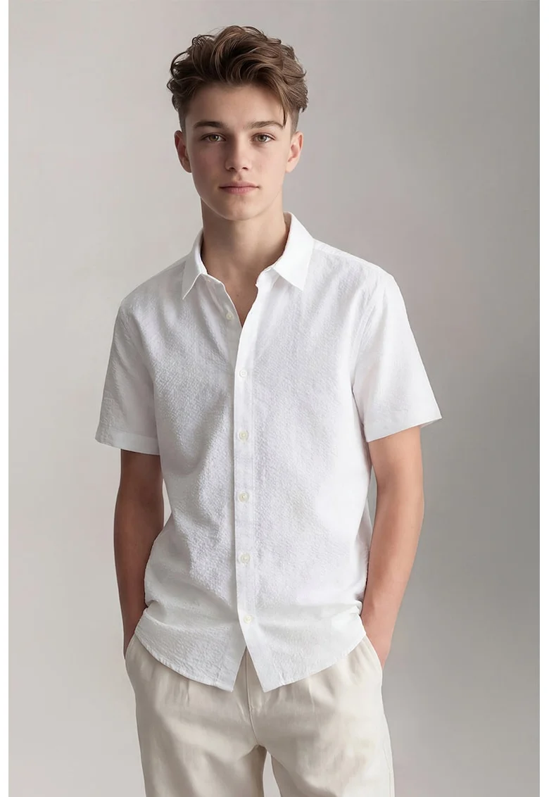 Camasa regular-fit cu model uni, Alb