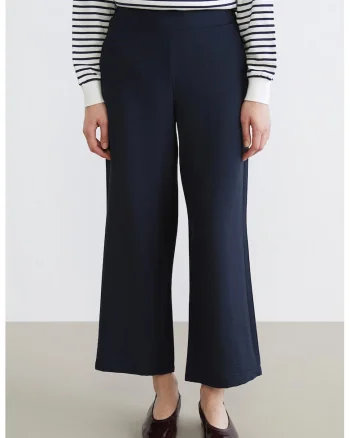 Pantaloni cu croiala ampla si talie elastica, Bleumarin