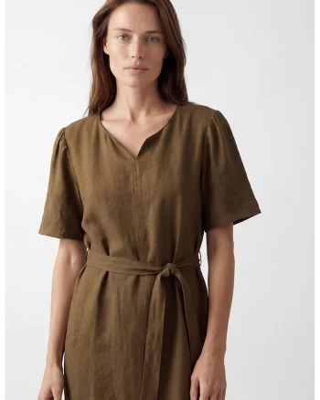 Rochie mini cu croiala dreapta si cordon in talie, Verde masliniu
