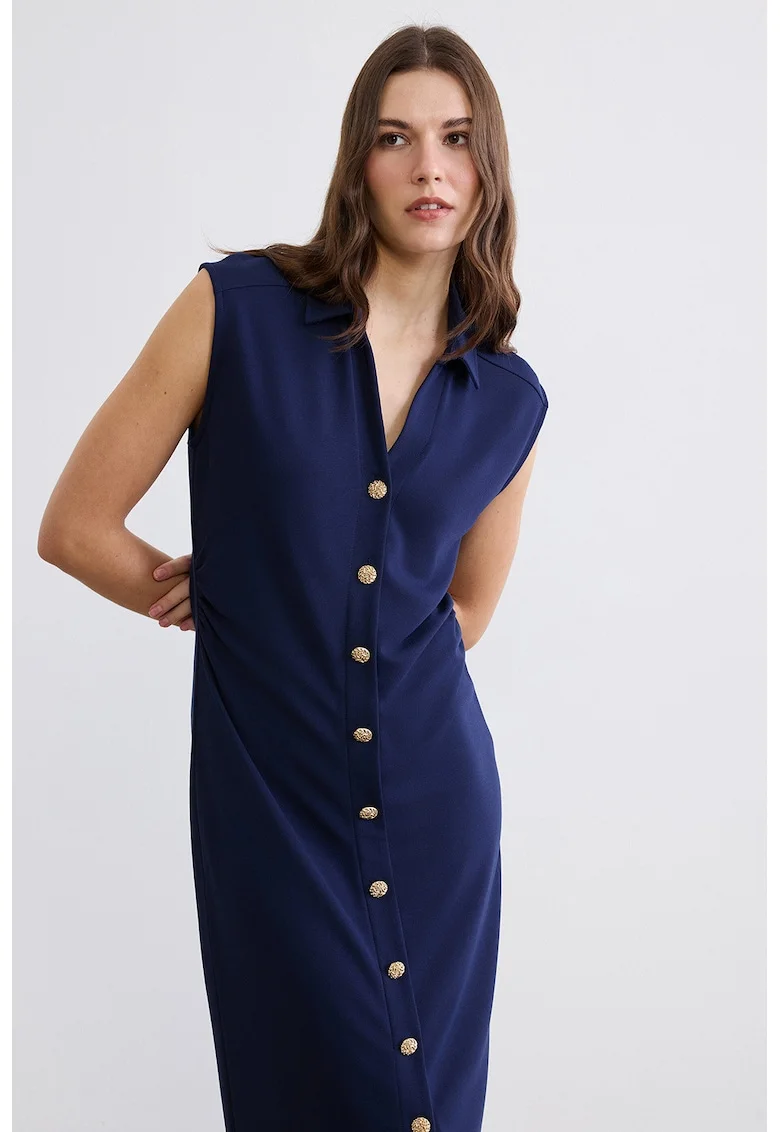 Rochie dreapta cu nasturi, Bleumarin