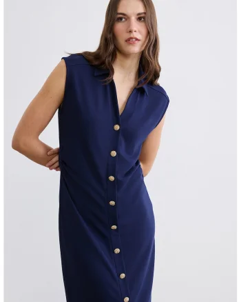 Rochie dreapta cu nasturi, Bleumarin
