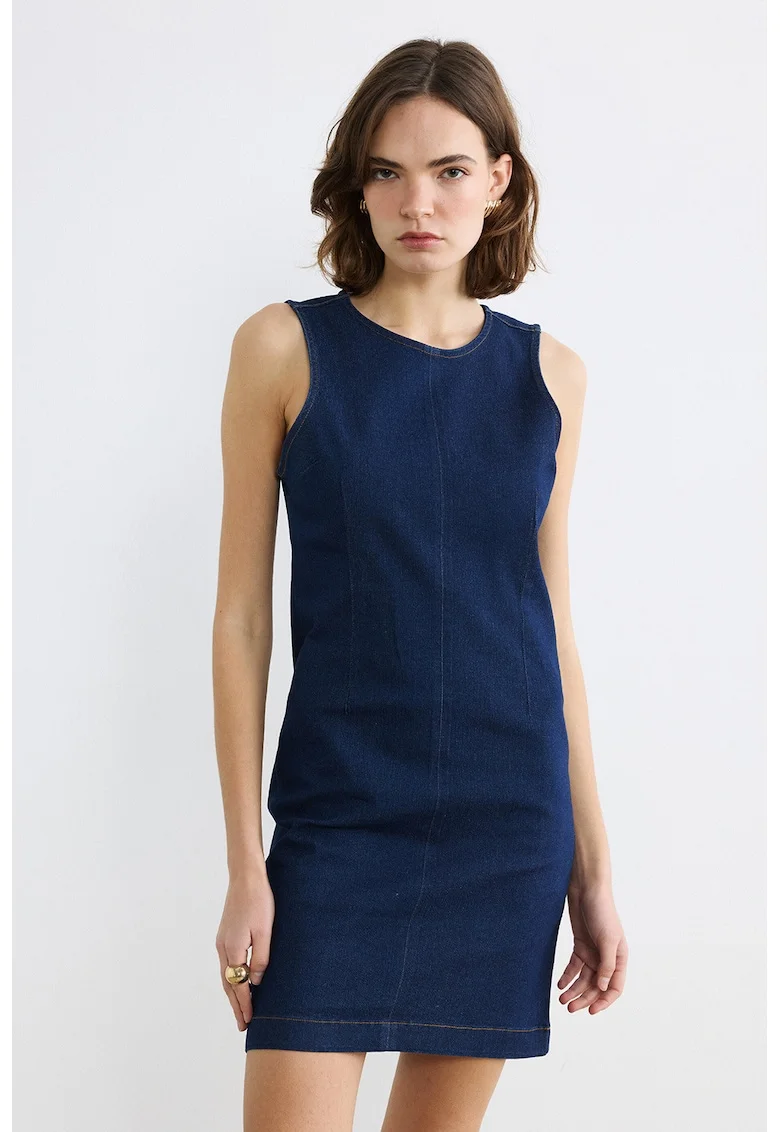 Rochie din denim cu decolteu rotund, Bleumarin