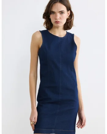 Rochie din denim cu decolteu rotund, Bleumarin
