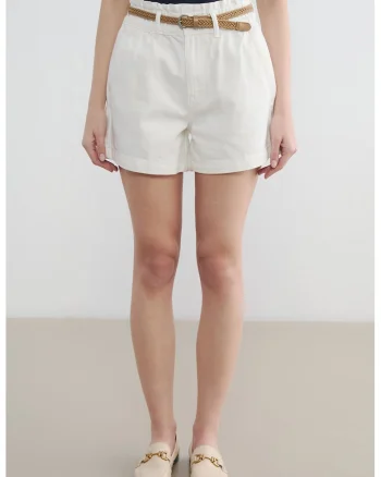 Pantaloni scurti din bumbac cu talie inalta, Alb