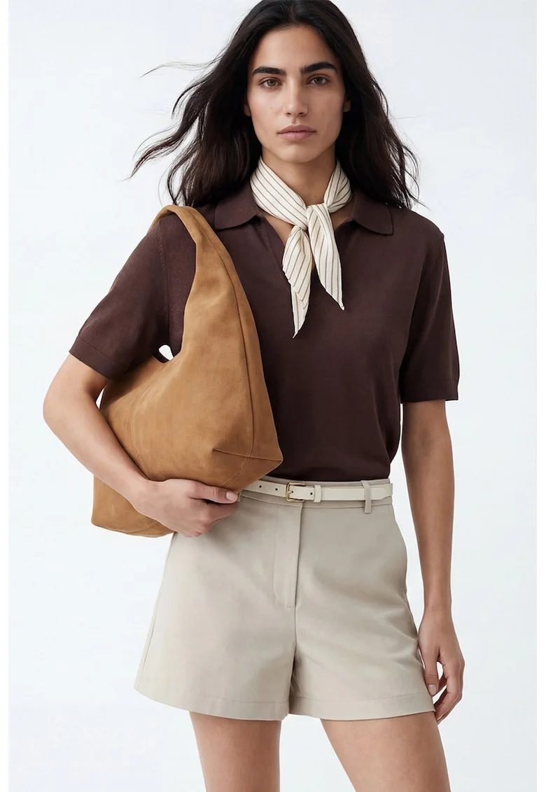 Tricou polo cu model uni, Maro inchis