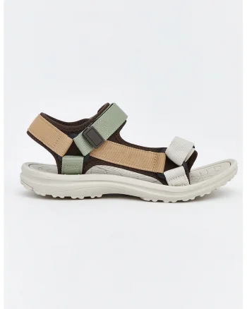 Sandale cu model colorblock si velcro, Bej/Verde deschis