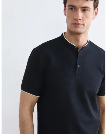 Tricou texturat cu fenta cu nasturi, Albastru ultramarin