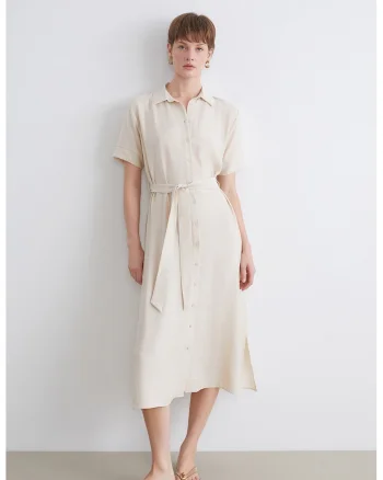 Rochie-camasa uni cu cordon, Bej deschis