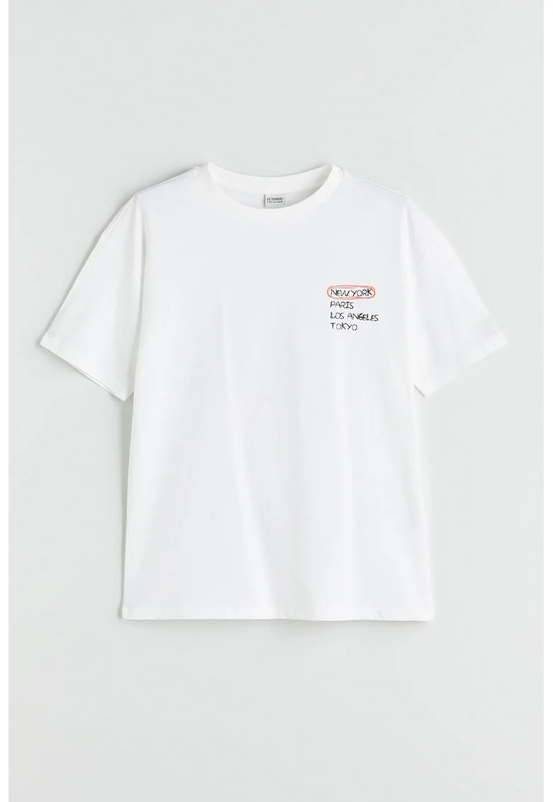 Tricou lejer cu imprimeu text, Alb