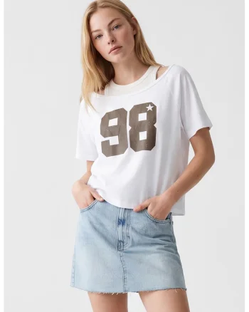 Tricou cu imprimeu text, Alb/Maro taupe
