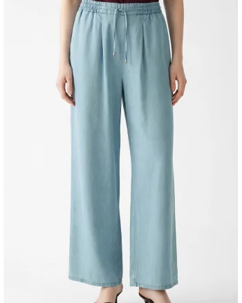 Blugi din material chambray cu croiala ampla, Turcoaz
